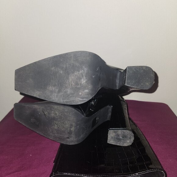 Princess Polly Black Embossed Crocodile Knee High Boots Square Toes Size 8 - Picture 6 of 6